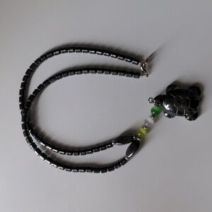 Hematite Turtle Pendant Necklace  Grounding Energy & Coastal Charm 16" Boho
